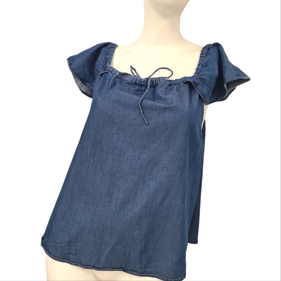J Crew Chambray Off Shoulder Top size large Jean Denim - Picture 4 of 9
